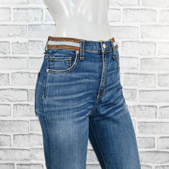 Veronica Beard Kate Skinny High Rise Jeans Metallic waist blue Nantucket 28/6 - Picture 11 of 13